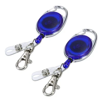 Afbeelding van kwmobile sleutelhanger met uittrekbaar koord Set van 2 stuks Uitschuifbare broekclip voor sleutels en pasje Uittrekbare pasjeshouder Blauw