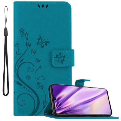 Afbeelding van Cadorabo Hoesje geschikt voor Samsung Galaxy A41 in BLOEMEN BLAUW Beschermhoes bloemmotief met magnetische sluiting, standfunctie en kaartsleuven Book Case Cover Etui