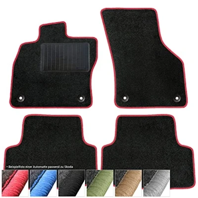 Afbeelding van moto MOLTICO Skoda Kodiaq Seat Tarraco vanaf 2017 velours vloermatten set 4 delig zwart (rode siernaden)