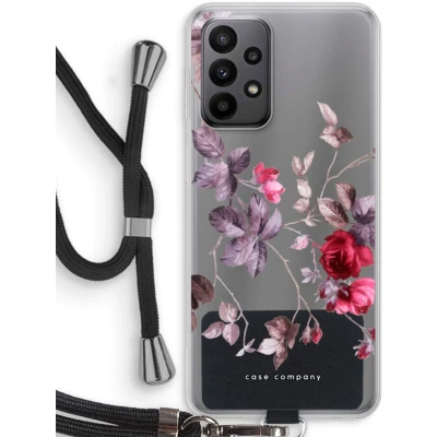 Afbeelding van Case Company® hoesje met Koord geschikt voor Samsung Galaxy A23 Mooie bloemen Telefoonhoesje Zwart Bescherming aan alle Kanten en Over de Schermrand