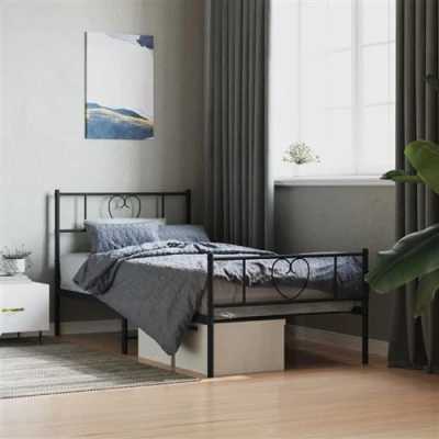 Afbeelding van vidaXL Bedframe met hoofd en voeteneinde metaal zwart 90x200 cm
