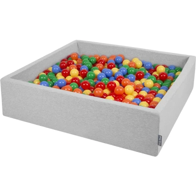 Afbeelding van KiddyMoon vierkant ballenbad 120x30cm/600 ballen ∅ 7cm vierkante ballenbakken voor baby&#039;s peuterspeelzaal, made in the eu, lichtgrijs:geel groen blauw rood oranje
