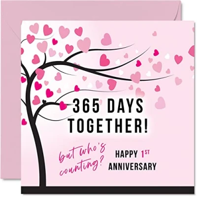 Afbeelding van Grappige papieren verjaardagskaart voor vrouw of man 365 dagen samen cadeau &quot;I Love You&quot;, eerste huwelijksverjaardag wenskaarten partner, 145 mm x