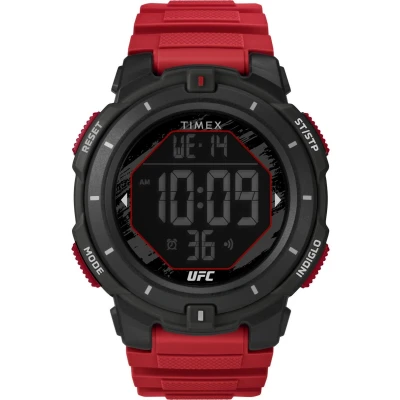 Afbeelding van Timex UFC Rumble herenhorloge 50 mm rode band, digitale wijzerplaat, zwarte kast TW5M59800, Rood