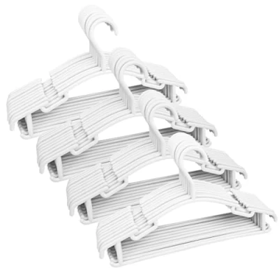 Afbeelding van Lectorias 40 x 28 cm witte kinderkleerhangers van kunststof, duurzaam, antislip, kleerhangers met haken, ruimtebesparend, babykleerhangers, uniseks, voor broeken