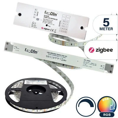 Afbeelding van Led strip 5 meter Zigbee RGB 24V Complete set Afknipbaar met 3M plakstrip Geschikt voor Philips Hue