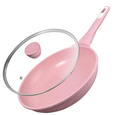 Afbeelding van Braadpan, inductie, 26 cm met deksel, 100% PFAS/PFOA vrij, professionele antiaanbaklaag en geschikt voor alle warmtebronnen (gas/inductie) pan zonder vet, gemakkelijk te reinigen