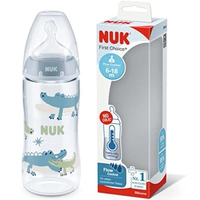 Afbeelding van NUK Eerste keuze + temperatuurregeling fles voor baby&#039;s van 6 18 maanden, 360 ml capaciteit, lichtblauw
