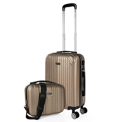 Afbeelding van ITACA Set reiskoffers van ABS met 4 wielen, stevig en lichtgewicht, handvat vergrendeling, cabinekoffer voor handbagage, medium grote koffer, beautycase T71500, Champagne