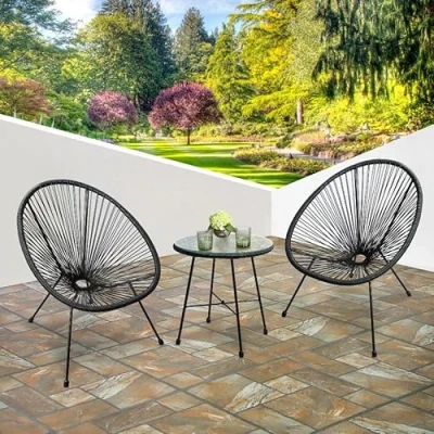 Afbeelding van RayGar Bistro Egg Designer Tuinstoel, voor binnen en buiten, zwart, 3 stuks