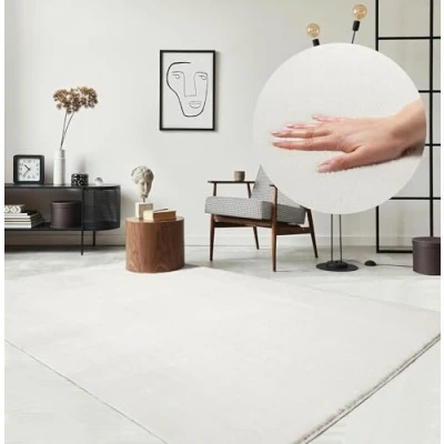 Afbeelding van the carpet Relax Modern pluizig laagpolig tapijt, antislip onderkant, wasbaar tot 30 graden, super zacht, vachtlook, crème, 300 x 400 cm