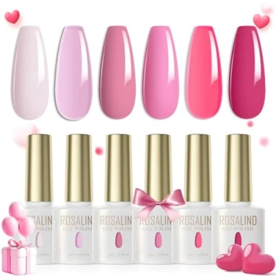 Afbeelding van ROSALIND Set nagellak, semi permanent, 6 kleuren, UV, LED, soak off, gel, French manicure, ml