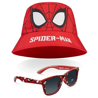 Afbeelding van Marvel Bob Kinderset en zonnebril voor kinderen, UV400, strandhoed, zonwering, officiële accessoires, eenheidsmaat, Rood Spiderman