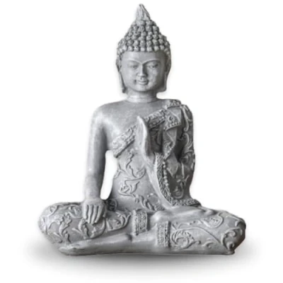 Afbeelding van Boeddhabeeld Meditatie 1 Beeldje Zen en Feng Shui Decoratie Brengt een rustige ontspannende sfeer in je huis Geluksbeeld Kleur Grijs Hoogte: 12 cm Zen&#039;Light