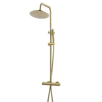 Afbeelding van Wiesbaden Caral thermostatische regendoucheset opbouw geborsteld messing