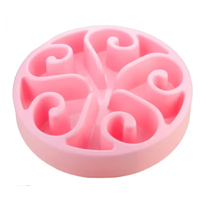 Afbeelding van Eat Slow Live Longer Anti schrok Voerbak Rond Roze 20,5 cm