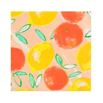 Afbeelding van 20 stuks tropische papieren wegwerpservetten voor de zomer, citroen, sinaasappels, citrusvruchten, kleurrijke servetten decoupage, feesttafeldecoratie dineren in open lucht,
