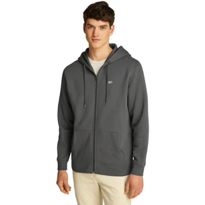 Image de Tommy Jeans Sweat à capuche zippé TJM REG S FLAG THRU DM0DM20743 pour homme, Gris (noir délavé), XS, XS