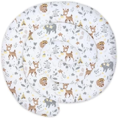 Afbeelding van Serpentijnkussen XXL voedingskussen opgerold bed randbescherming decoratief kussen bedrand slang XL handgemaakt bruin met hert 150 cm