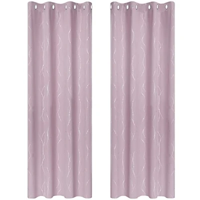 Afbeelding van Deconovo Verduisteringsgordijnen, warmte isolerend, tegen de koude, voor slaapkamer, woonkamer, kinderen, lichtroze, met ringen, bedrukt zilverkleurige stippen, 140 x 240 cm, set van 2