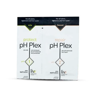 Afbeelding van pH Plex 1 protect &amp; 2 repair haarverzorgingssysteem (7+15ml) Voor bescherming en reparatie bij het kleuren, ontkleuren blonderen. Herstelt beschadigd haar. alle haartypes. een optimaal haargevoel.