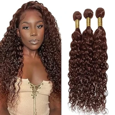 Afbeelding van Tuheerst Water Wave Human Hair Bundles Blonde Extensions Real Sew in Extension #4 Chocolate 3 Double Weft Remy Minimal Shedding for Woman 18 Inch
