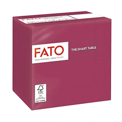 Afbeelding van Fato Papieren wegwerpservetten, ideaal voor aperitieven en cocktails, verpakking met 100 servetten, formaat 24 x 24, 4 laags, 2 bordeauxrood, 100% puur cellulosepapier, FSC gecertificeerd