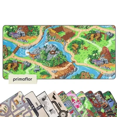 Afbeelding van Primaflor Ideen in Textil Speelmat raceband autotapijt hoogwaardige kinderautomat (95 x 133 cm, dinosaurus)