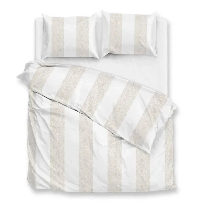 Afbeelding van Zohome Dekbedovertrek Tratti di Satinado Deken Dekbed Beige 100% Katoen Satijn Strepen 240x220 + 2 slopen 60/70 cm