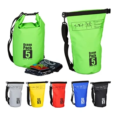 Afbeelding van Relaxdays Ocean Pack 5 liter waterdichte tas droogtas outdoor plunjezak zeilen groen