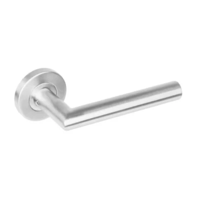 Afbeelding van Intersteel Deurklink RVS Hoek 90 op geveerde rozet met nokken Ø53x8 mm