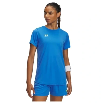 Afbeelding van Under Armour Challenger Tshirt basic, Dames, Maat: Small, Blue atlantis/high visibility yellow