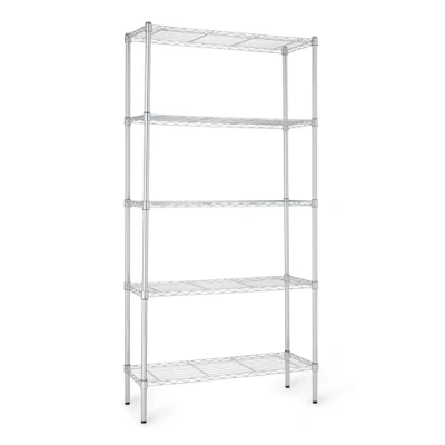 Afbeelding van Amazon Basics Opbergrek met 5 verstelbare legplanken en nivelleringspoten, maximaal gewicht: 800 kg. Kleur: chroom, 91,4 x 35,5 182,8 cm