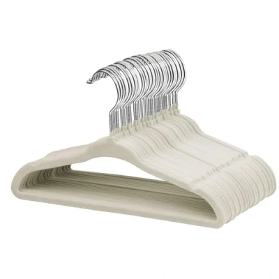 Afbeelding van ManGotree 30 stuks fluwelen kleerhangers voor baby&#039;s, kinderen, kledinghangers, ruimtebesparend, antislip, crèmekleurig