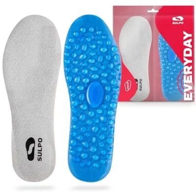 Afbeelding van SULPO Schoenzolen, gelzolen voor werkschoenen, sport, wandelen, formeel en casual, comfortabele antislipzolen om schokken te absorberen, grijs.