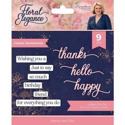 Afbeelding van Sara Signature Floral Elegance Clearstamp/Snijmal Classic Sentiments