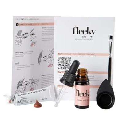 Afbeelding van fleeky Brow Tint Colour Wenkbrauwkleurgel huid en kwast 15 + 10 ml wenkbrauwkleur zwart of lichtbruin