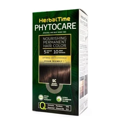 Afbeelding van Herbal Time Phytocare Permanente haarverf, goudbruin, 5C, professionele natuurlijke voed en bescherm je haar, zonder ammoniak, PPD SLS, 124,5 ml
