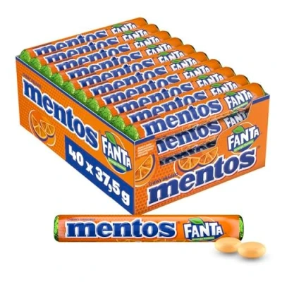 Image de Mentos Boîte de 40 Rouleaux Bonbons Fanta™ Tendres et Croquants Format Idéal pour Anniversaires à Partager