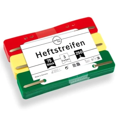 Afbeelding van perfect line 75 bindbanden (3 x 25 stuks), van recyclebaar kunststof, Made in Germany (groen, geel, rood N)