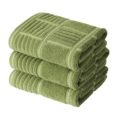 Afbeelding van Anyi Set van 3 absorberende keukendoeken met ophanglus, 100% katoen, 40,6 x 66 cm, groen