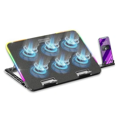 Afbeelding van EMPIRE GAMING Guardian C600 Laptop koeler 12&quot; tot 15,6&quot; 6 ventilatoren Snelheidswiel 7 RGB modi 5 instelbare hoogtes Afneembare houder