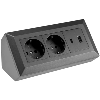 Afbeelding van ChiliTec stekkerdoos met 2 USB A poorten, C PD, voor keuken, kantoor, werkplaats, antraciet