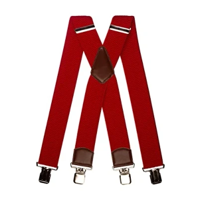 Afbeelding van Olata Extra brede X bretels voor heren met bruin leer, 5 cm, Rood
