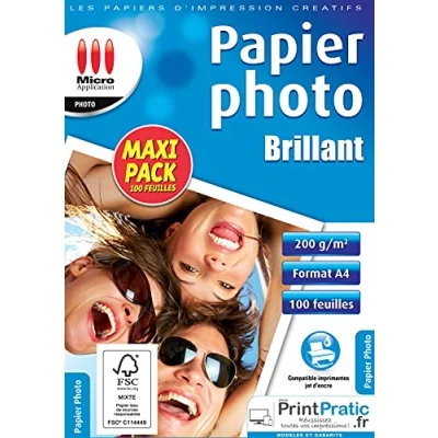 Afbeelding van Micro Application A4 papier, vel, printerpapier, fotodruk, maxi verpakking, 100 vellen, glanzend, 200 g/m, FSC gecertificeerd, vellen 5404