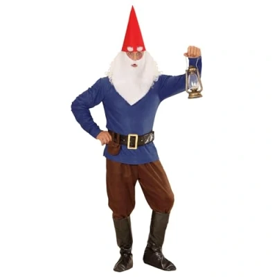 Afbeelding van &quot;Blue Gnome&quot; (jas, broek, riem met portemonnee, bootcovers, hoed oren, wenkbrauwen en baard) (S)