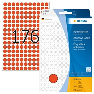 Afbeelding van Etiket HERMA 2212 rond 8mm rood 5632stuks