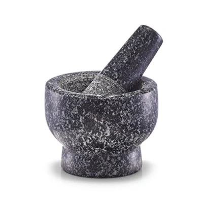 Afbeelding van Antraciet grijze vijzel met stamper van graniet 9 cm Zeller Keuken/kookbenodigdheden Kruiden en specerijen vermalen Pasta&#039;s pesto maken Vijzels