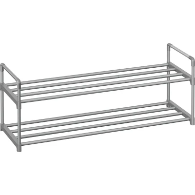 Afbeelding van Schoenenrek met 2 niveaus, schoenenstandaard van metaal, schoenenopslag, schoenenorganizer voor 8 10 paar schoenen, stapelbaar, hal, woonkamer, slaapkamer, 30 x 92 34 cm, grijs