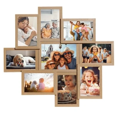 Afbeelding van Victor fotolijst collage, beige, hout met 9 afbeeldingen (8 x 10 15 cm; 1 13 18 cm) set collage van